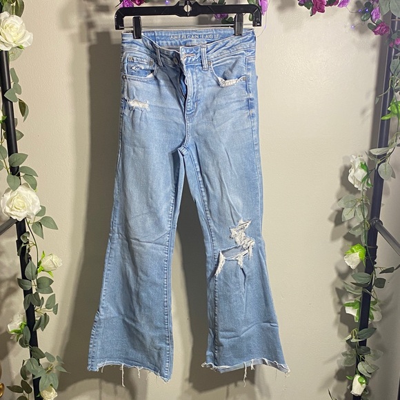 American Eagle Outfitters Denim - American Eagle Outfitters Distressed Light Blue Wide Leg Jeans